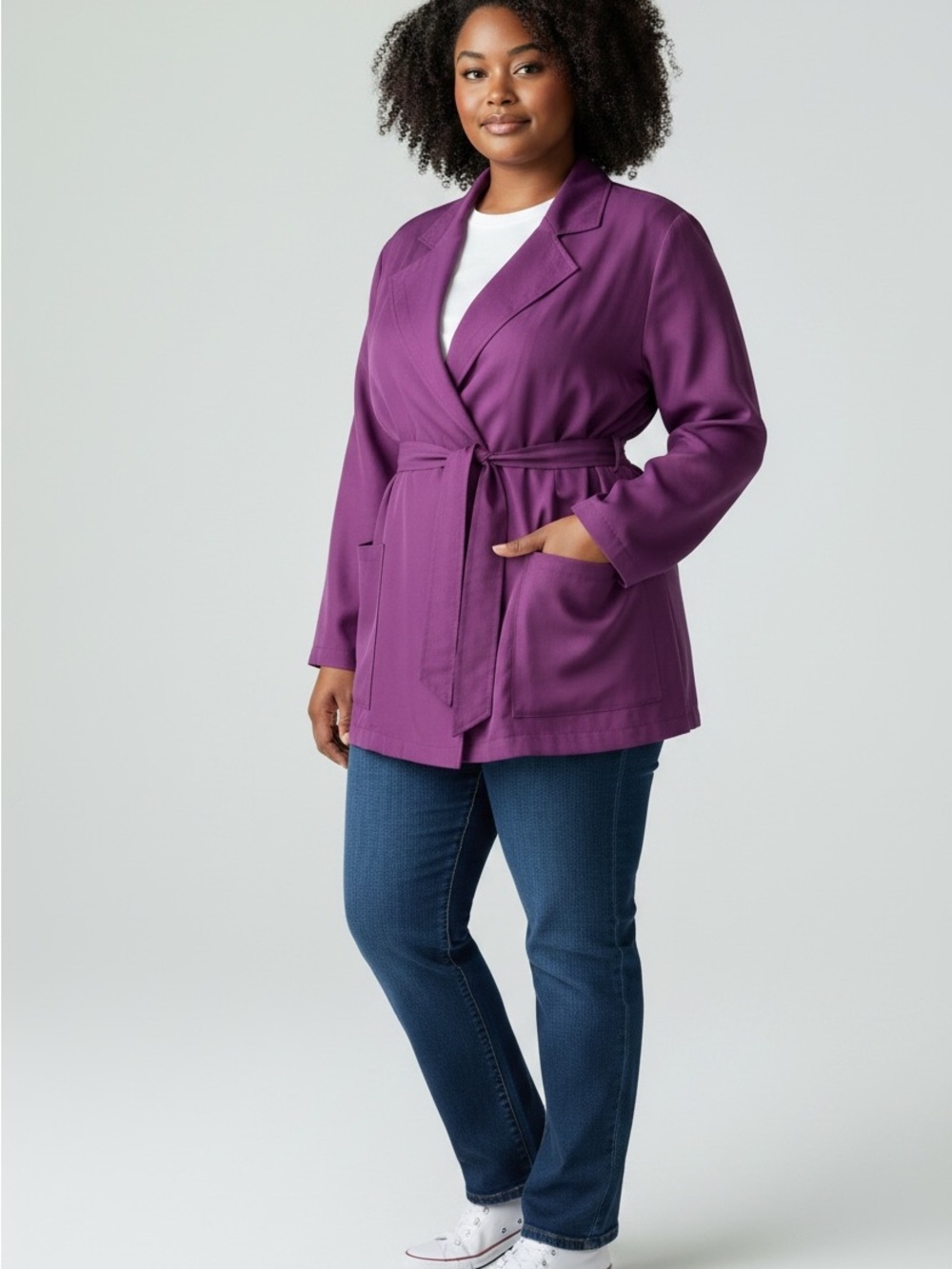 Vintage Emanuel Ungaro Silk Belted Blazer Jacket Purple Italy Oversized L - Picture 2 of 2